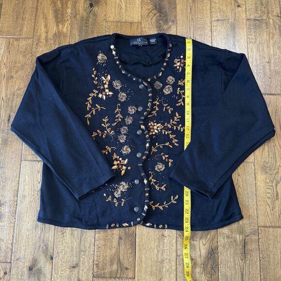 VTG Carole Little Cardigan Sweater Wool Blend Floral Beaded Embroidered Women L - Picture 3 of 5